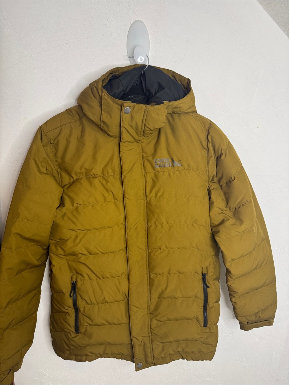 Eddie Bauer Olive-Gold Quilted Hooded Puffer Jacket